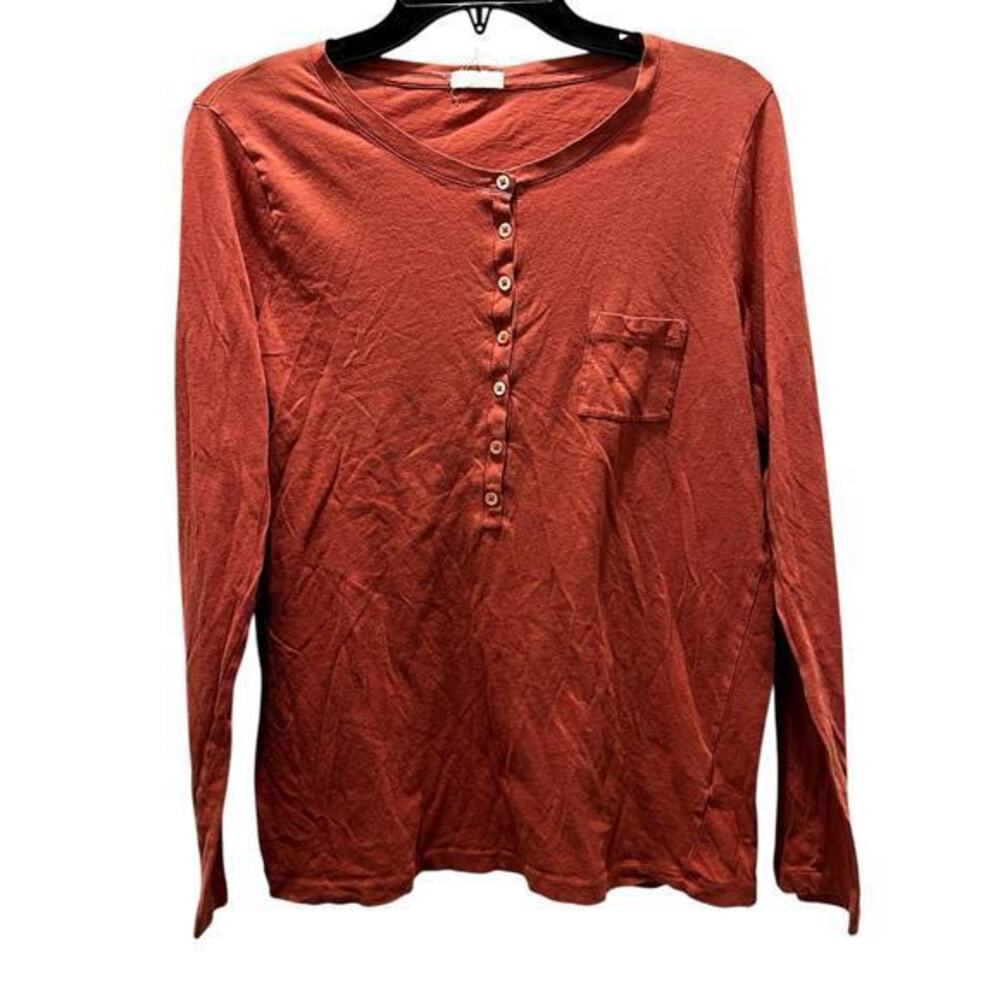 Tissue T J.Crew terracotta rust Brown Henley casual soft everyday SZ M